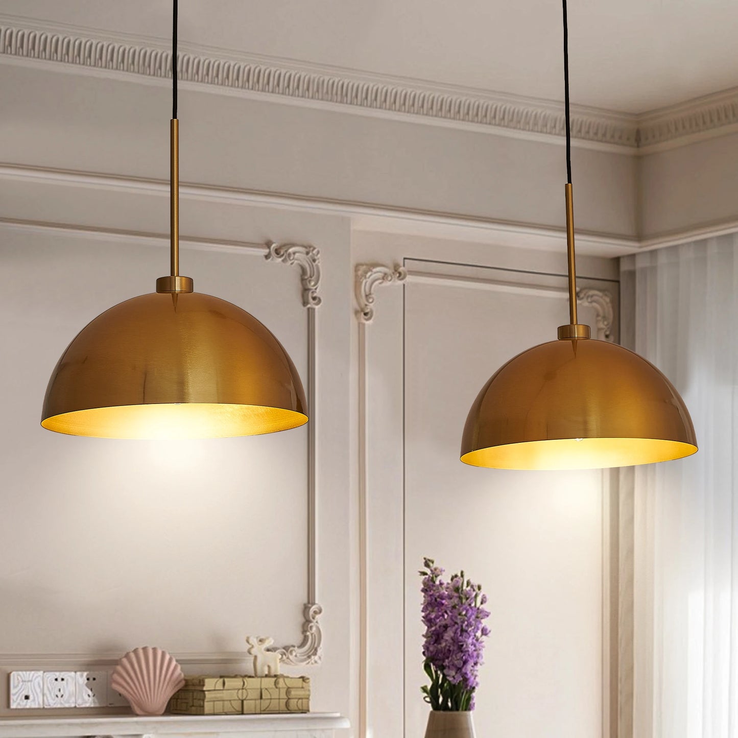 brass lamp pendant- close