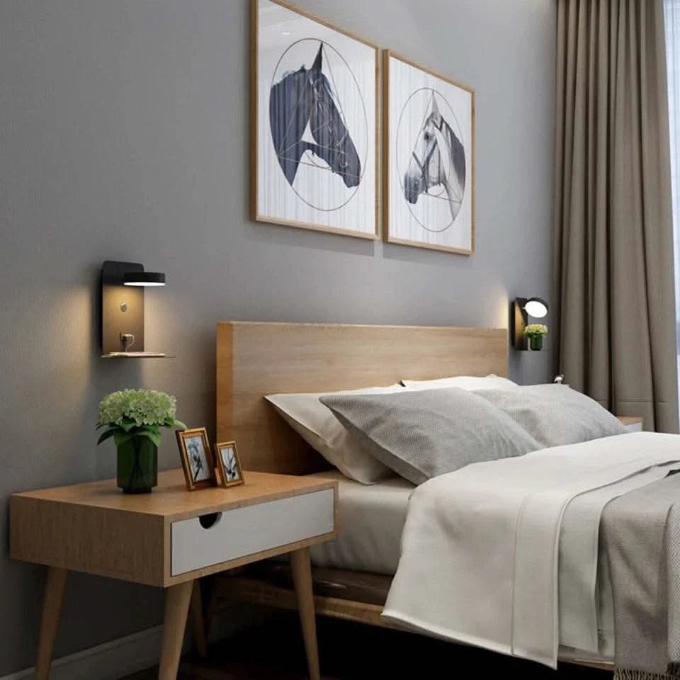 led lamp on wall - Futura's Studio charging phone bedroom