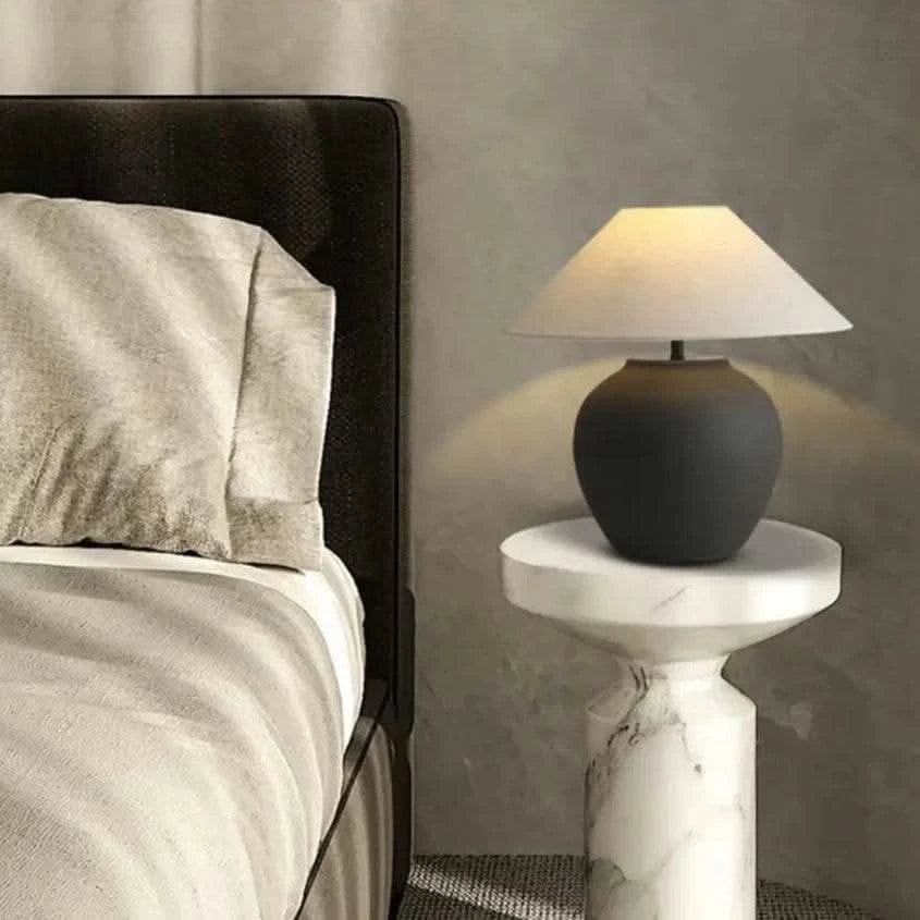 Midnight Vessel sculptural table lamp- Futura's Studio- black beside bedroom