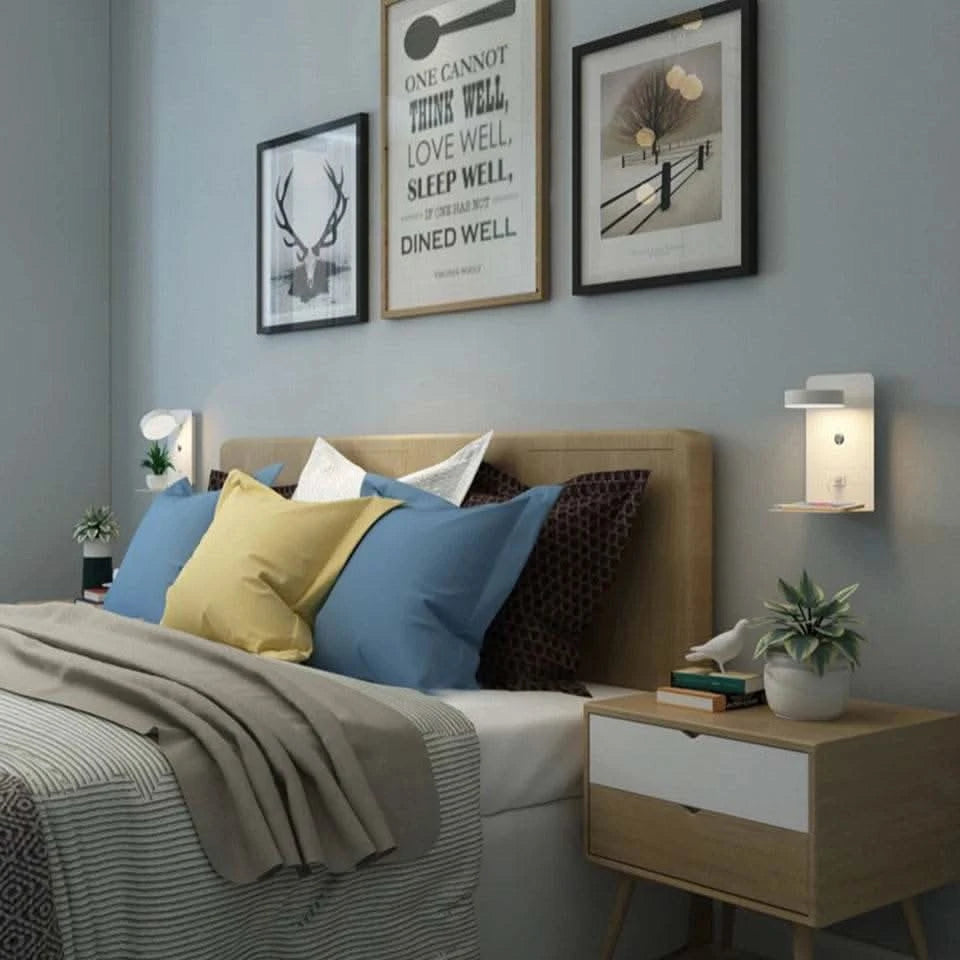 led lamp on wall - Futura's Studio charging phone