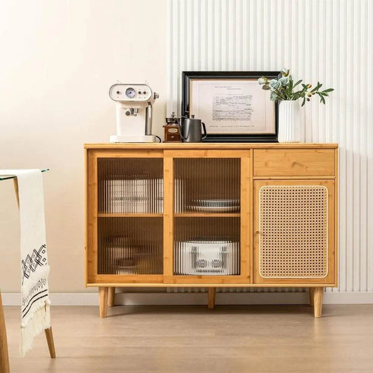 Bamboo Rattan & Glass Buffet - Futura’s Studio