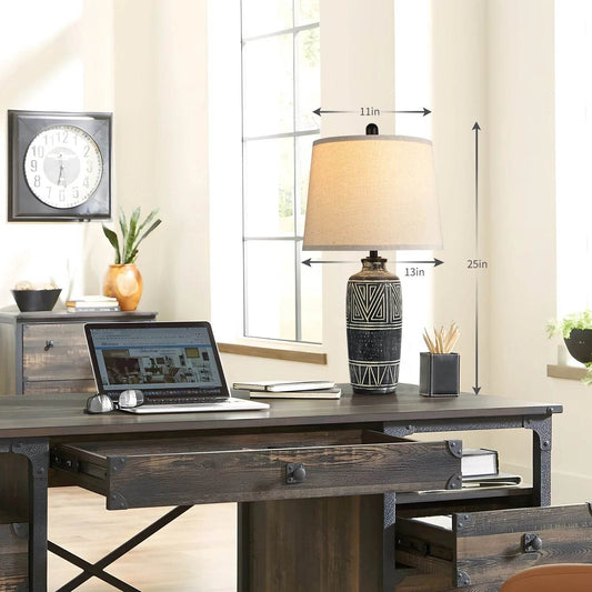 Geometric Ceramic Table Lamps with Linen Shade - Futura’s Studio