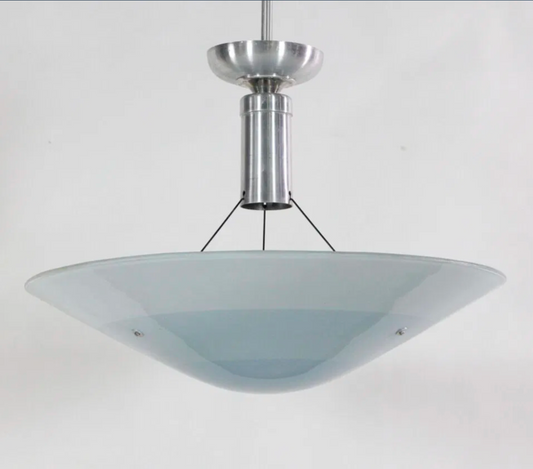 1950s Concentric Circle Ombre Blue Glass Pendant Light