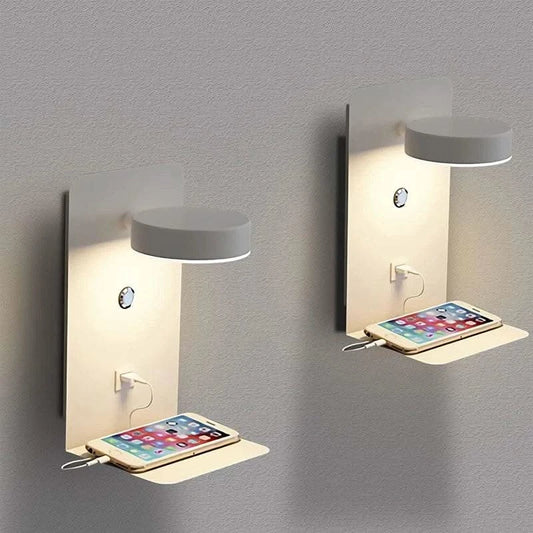 led lamp on wall - Futura's Studio charging  phone