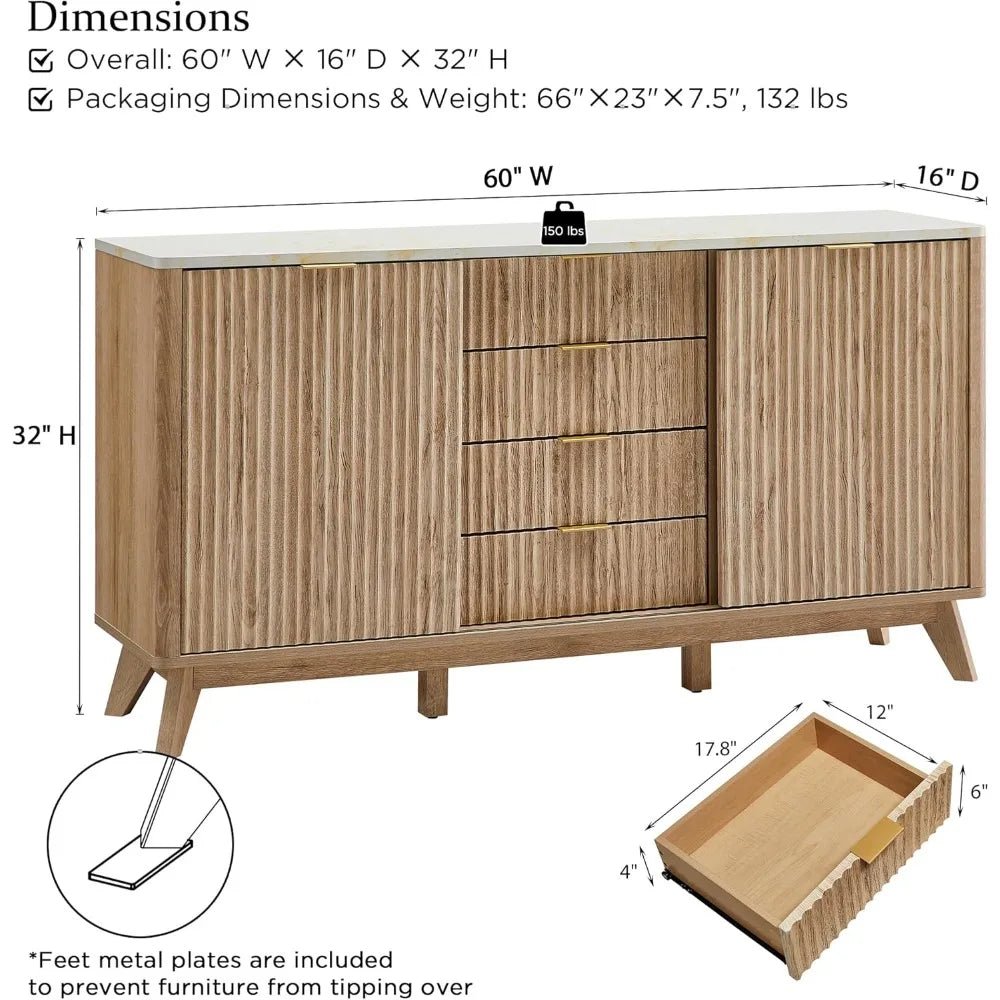 Fluted Marble Topped Buffet - Buy Online at Futura’s Studio