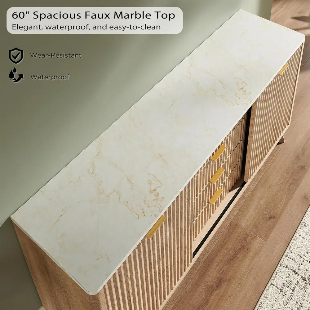 Fluted Marble Topped Buffet - Buy Online at Futura’s Studio
