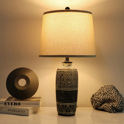 Geometric Ceramic Table Lamps with Linen Shade - Buy Online at Futura’s Studio