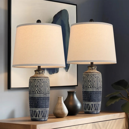 Geometric Ceramic Table Lamps with Linen Shade - Buy Online at Futura’s Studio
