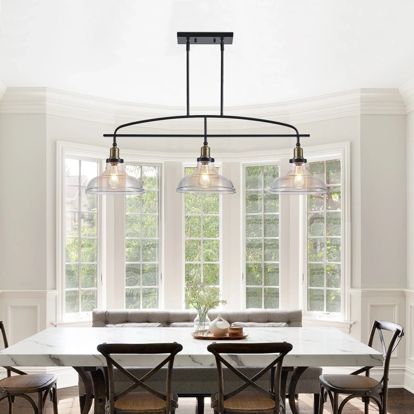 Industrial Glass Pendant Ceiling Light with Curved Metal Frame - Buy Online at Futura’s Studio