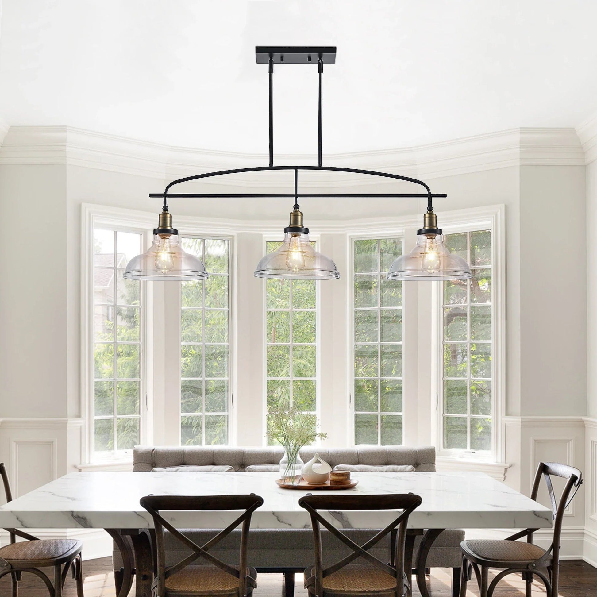 Industrial Glass Pendant Ceiling Light with Curved Metal Frame - Buy Online at Futura’s Studio
