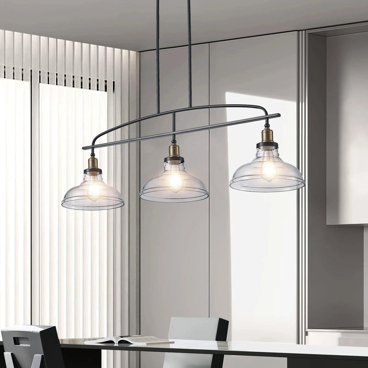 Industrial Glass Pendant Ceiling Light with Curved Metal Frame - Buy Online at Futura’s Studio