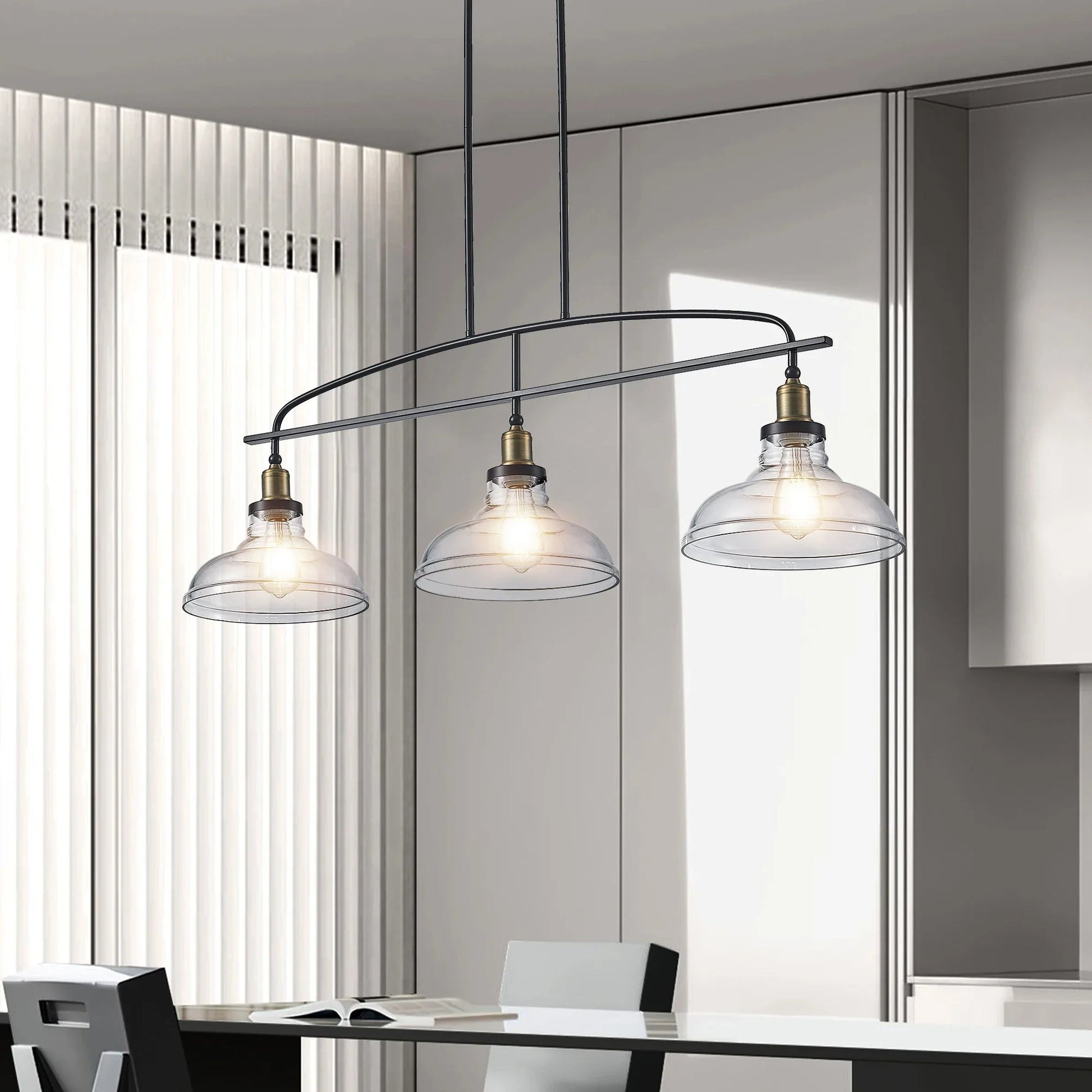 Industrial Glass Pendant Ceiling Light with Curved Metal Frame - Buy Online at Futura’s Studio